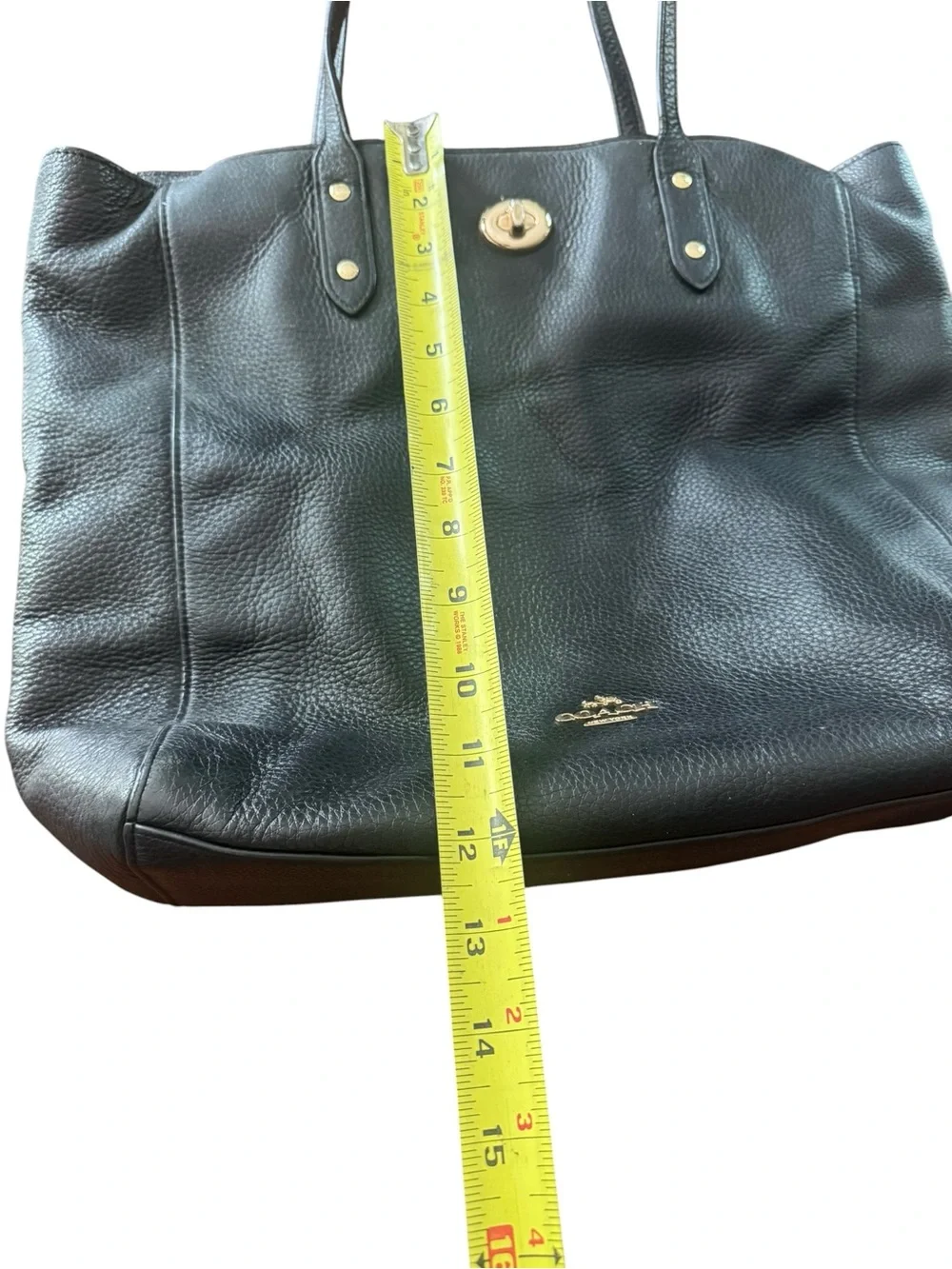 Coach Black Pebbled Leather Tote with Gold Turnlock